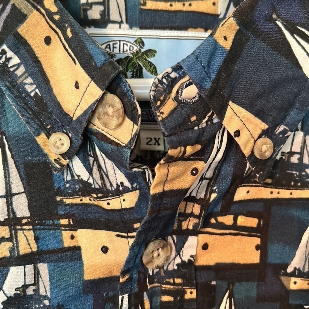 Aftco Bluewater Shirt Men's 2X Button Up Short Sleeve Boat‎ All Over Print - Picture 5 of 11